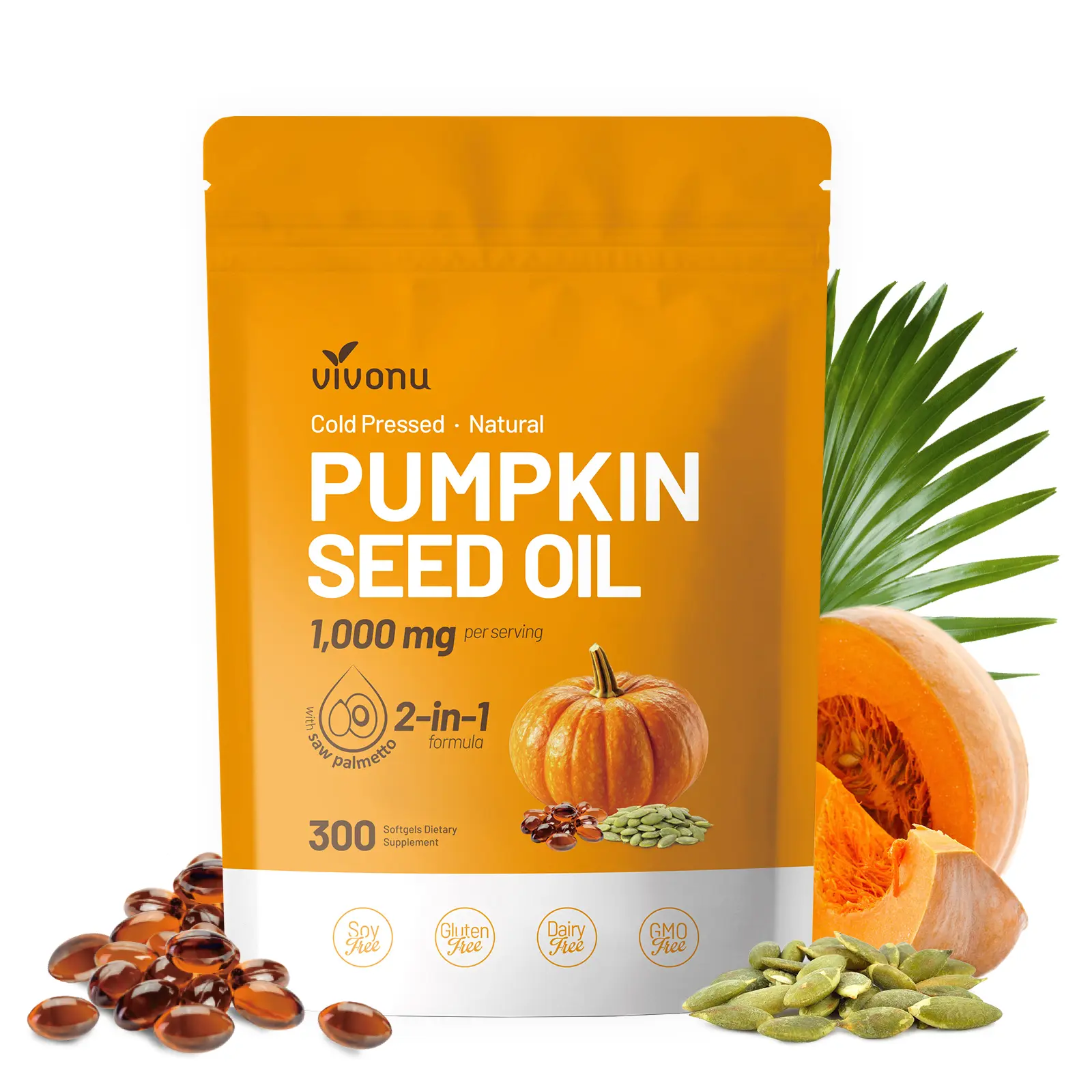 Natural pumpkin seed oil and saw palmetto softgel 1000mg high content plant esters 300 capsules SummerVibes