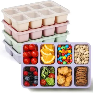 4 Pack Snackle Box Container with Lids, Dishwasher Safe 8 Compartment Divided Snack Serving Tray Platterbox, Protable No-Scatter Snacklebox Snack Container for Adult, Kids, Family, Travel, Party, Work