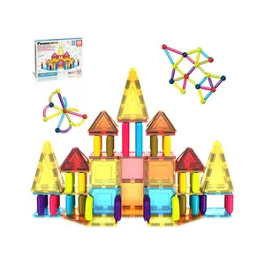 PicassoTiles Magnetic Tiles and Sticks Builder Set (82 Pieces)