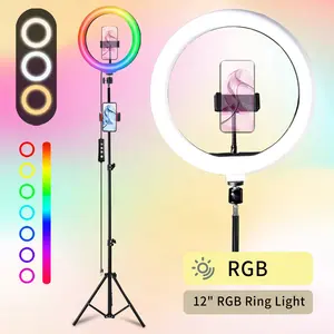 Adjustable Brightness 12 Inch RGB Ring Light with 63in Stand, for Photo Selfie, Video Recording, Zoom Meetings, Video/ Vlog/ Live Streaming