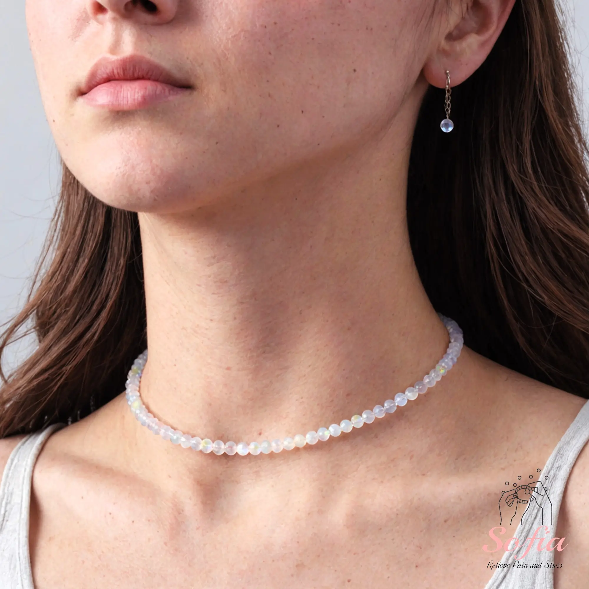Women's Dainty Natural Gemstone Choker Necklace - Delicate Matte Aura Quartz Beads, Waterproof, Handmade Adjustable, Women's Fashion Casual Natural Crystal Necklaces & Pendants, Gift for Her, Dainty Necklaces, Gemstones