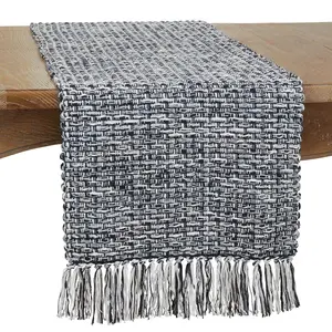 Saro  16 x 72 in. Woven Oblong Table Runner, Navy Blue