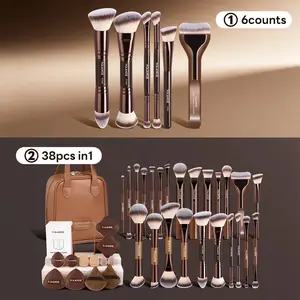 MAANGE Makeup Brush Set with 12 Powder Puffs, Storage Cylinder and Handheld Bag, Metal Frame, 6/24 Pieces Cosmetic Tools, Face Makeup Brushes, Soft Brushes, Makeup Brush Kit