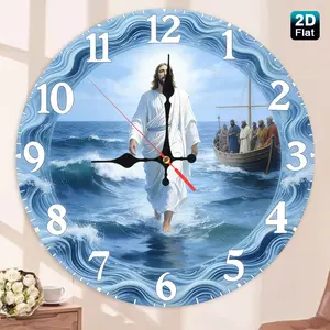 Jesus and Disciples Walking on Water Glass Wall Clock, Silent Analog Clock, Silent Design, Battery Operated, Religious Decor for Home Church School