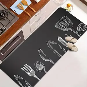 Blackboard Hand-Drawn Kitchen Floor Mat, Anti-Slip Modern Simple Rug, Thick Flannel Carpet for Sink Bedroom Living Room Dining Area