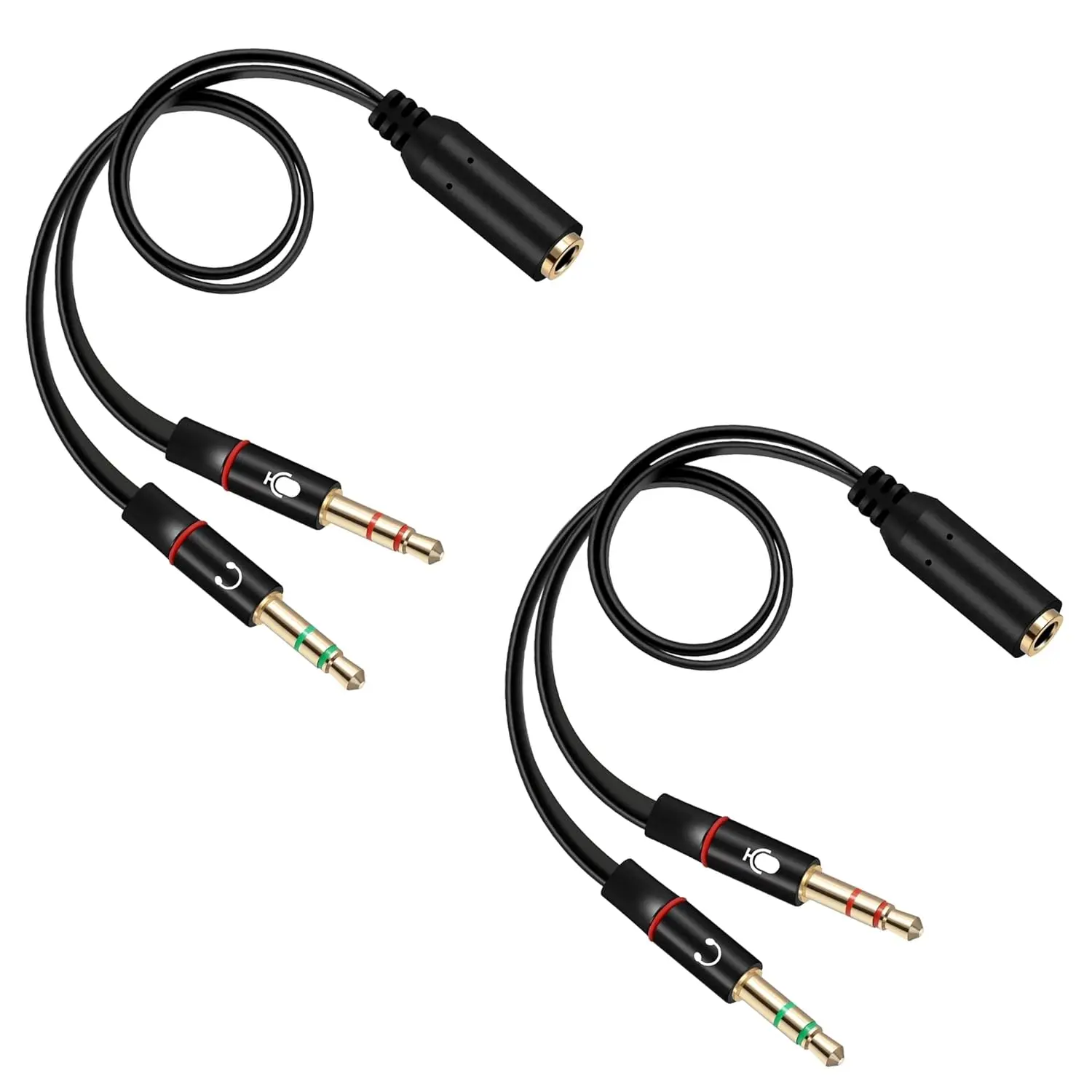IT 2-Pack 3.5mm Female to Dual Male Aux Cable, Plug-and-Play Headphone Splitter with Mic Audio Y-Splitter for Computer/Smartphone, 20cm Dual Audio Out Adapter