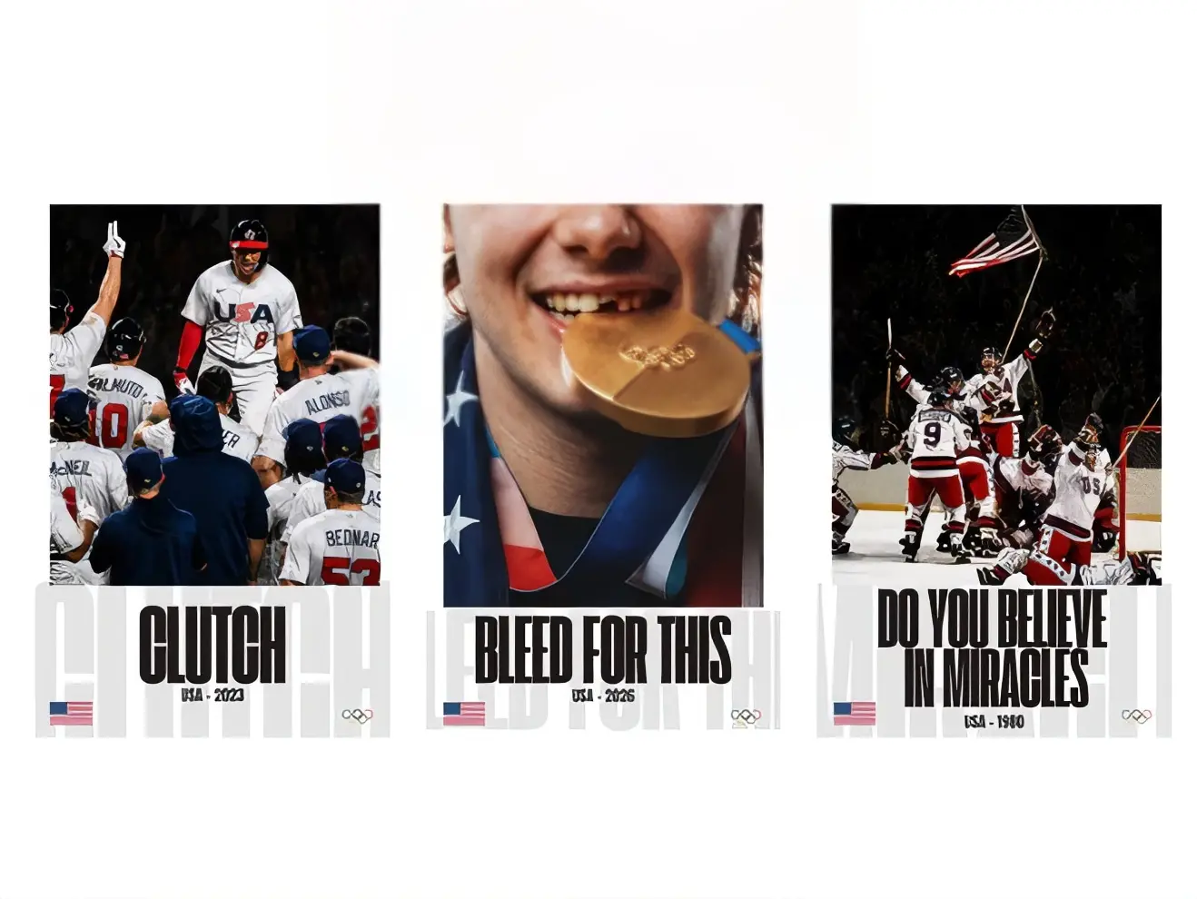 3 Iconic USA Sports Moments 1980 Miracle On Ice + 2023 WBC Walk-Off + 2026 Olympic Gold Epic Commemorative Poster Set
