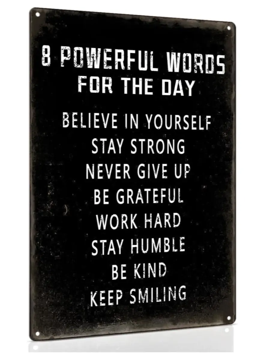 Decorative Lightweight Metallic Inspirational Wall Art Metal Sign - 8x12in Durable Aluminum Print, 8 Powerful Words Motivational Decor for Living Room, Gym, Gift for Home Classroom Bedroom