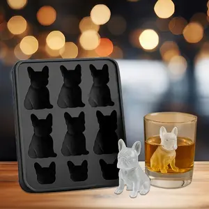 9Cavity French Bulldog Ice Tray Mold GiantJumbo Large Food Grade Silicone Ice Molds Ices Cube Square Tray Mold DIY Ice Maker IceCube Tray Ice Cube Trays