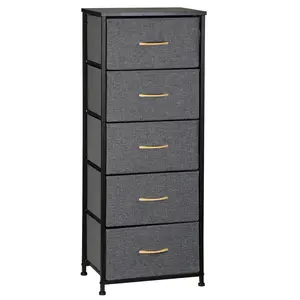 ZENY 5 Drawers Vertical Storage Dresser Fabric Chest of Drawers Organizer Gray