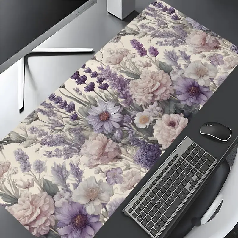 Floral Pattern Mouse Pad, Large Gaming Mouse Pad, Extended Mousepad, Desk Mat Cute, Desktop Accessory, Aesthetic Desktop Decoration Protective Pad, Non-slip Rubber Pad, Suitable for Laptop, Desktop Computer Games, Office Supplies