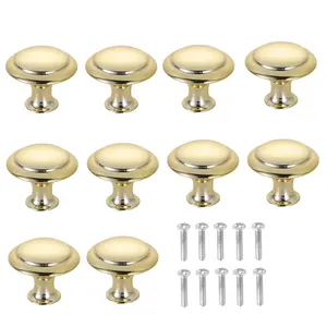 10PCS 1-3/50 Inch Gold Round Cabinet Knobs Modern Single Hole Single Zinc Alloy Handle Drawer Pulls for Dresser Drawers