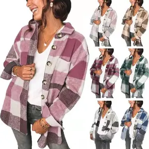 Womens Plaid Shirts Flannel Shacket Jacket Long Sleeve Button Down Boyfriend Shirt Coats