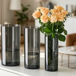 3-Pack Transparent Acrylic Cylinder Vases, Modern Centerpiece Decor, Clear Vases for Centerpieces, Wind-Resistant Plastic Vases, Various Sizes, Wedding Bouquet Holders