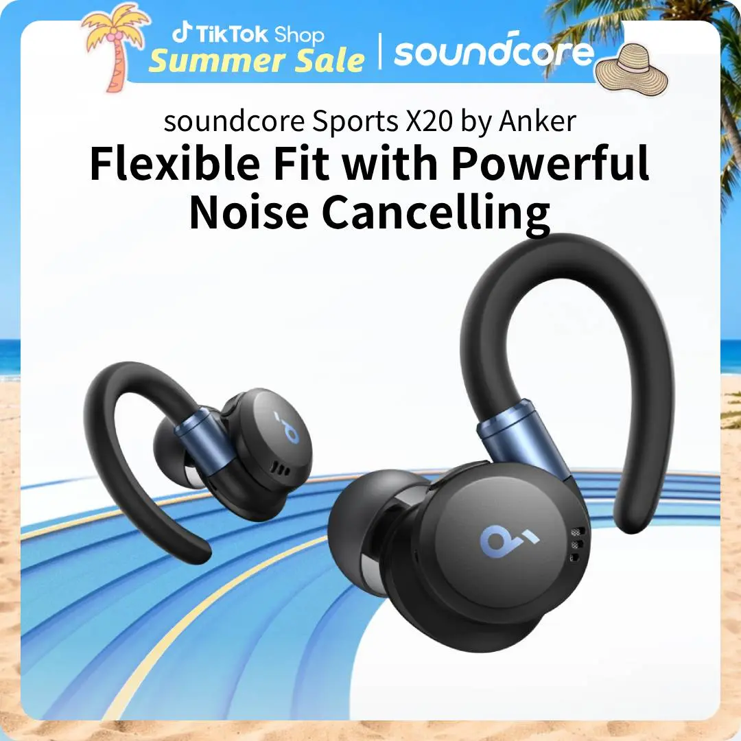 soundcore Sport X20 by Anker, True-Wireless Workout Earbuds, Rotatable and Extendable Ear Hooks, Noise Cancelling, Deep Bass, IP68 Waterproof, Sweatproof, Dustproof, 48H Play, Sport Earbuds for Gym #tiktokshopsummersale