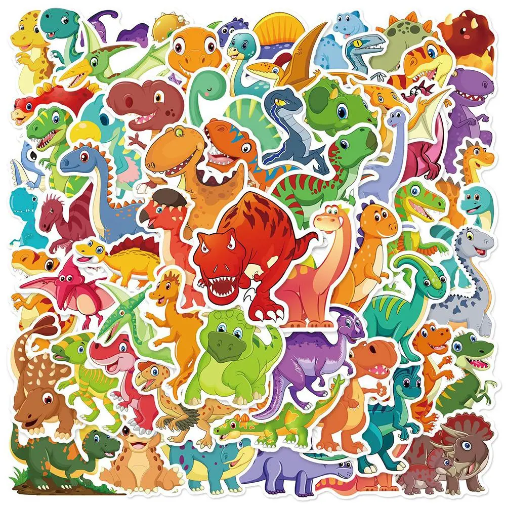 Cartoon Dinosaur Series Sticker, 60pcs/set Waterproof Self Adhesive Decor Paper, Decor Sticker for Gift Greeting Card Water Bottle Laptop Phone