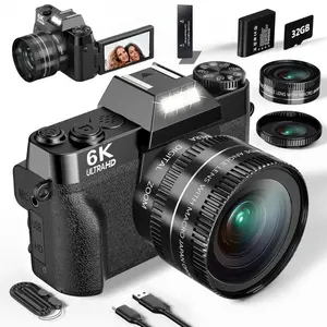 🔥6K Ultra HD Camera｜64MP Vlog Powerhouse｜180° Flip Screen + WiFi Direct Data Transfer + 52mm Lens + 32GB Card + HD Digital Camera + High Definition Camera