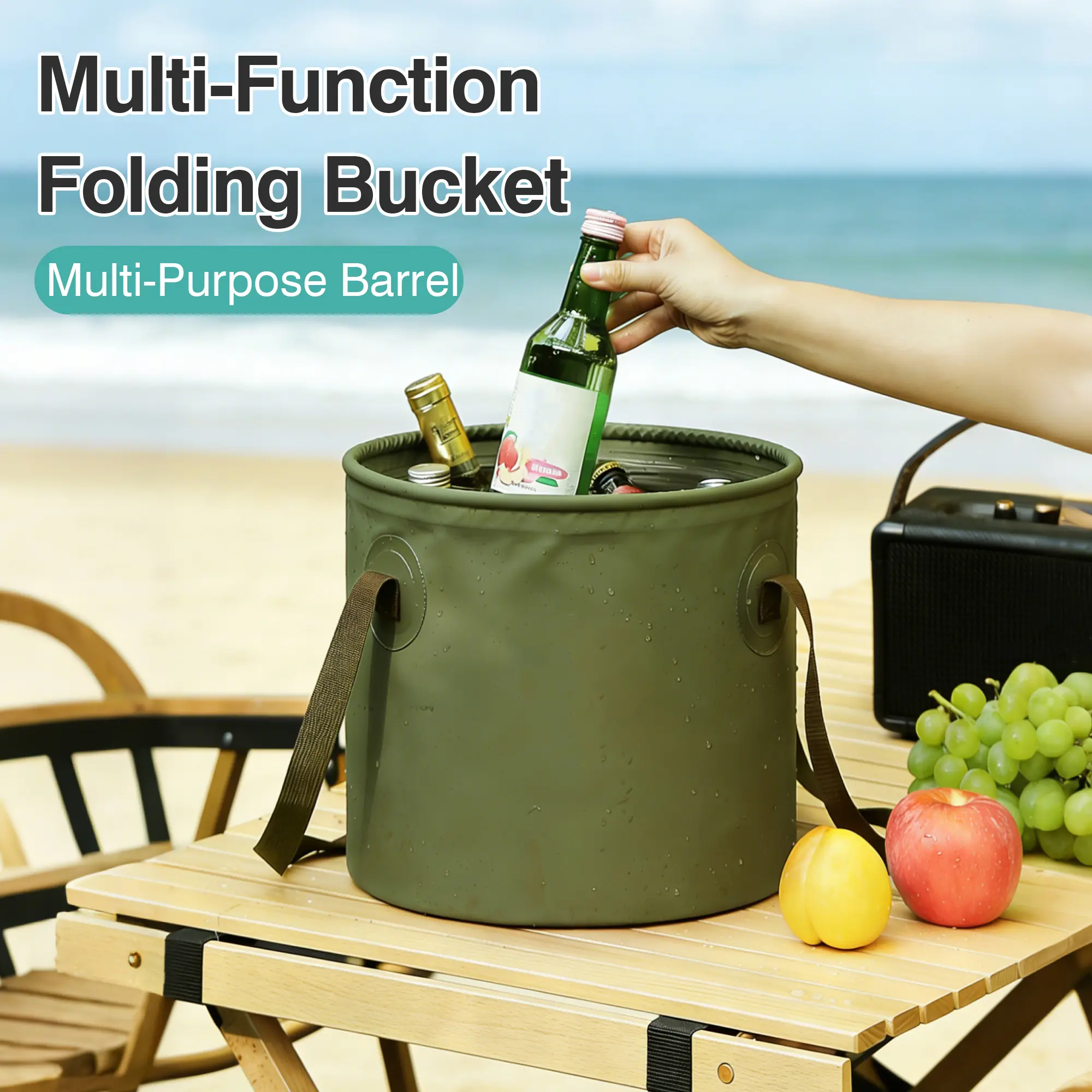 1 Count folding bucket, a green portable multi-functional bucket, a travel foot bath bag, a handheld folding bucket | Portable handheld design, easy to carry on trips