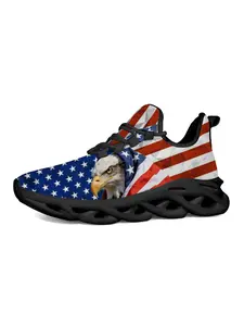 Exclusive Recommendation American Flag Eagle Head Sneakers, Patriotic Style Fashion, Unique Print, Sole, Perfect for Festivals and Sports