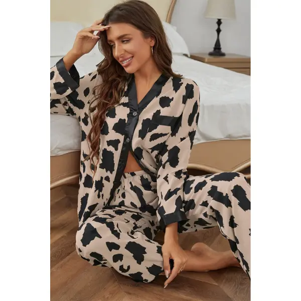 Cheetah Print Two Piece Sleepwear Set for Women - Loose Fit Pajamas