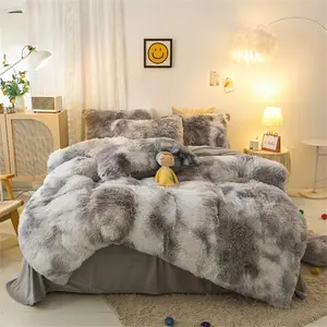 Faux Fur Tie-Dyed Black White Gray Colorful Comforter Cover Duvet Cover King - 3PC Ultra Plush Flannel Velvet Fluffy Fuzzy(Duvet Cover x 1 Pillowcases x 2)