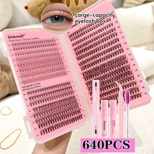 Beginner Eyelash Set, 640 Clusters, 10-16mm D Curl, Ultra Soft Lashes Book, Easy to Use, Multiple Choices, Cluster Eyelashes Kit