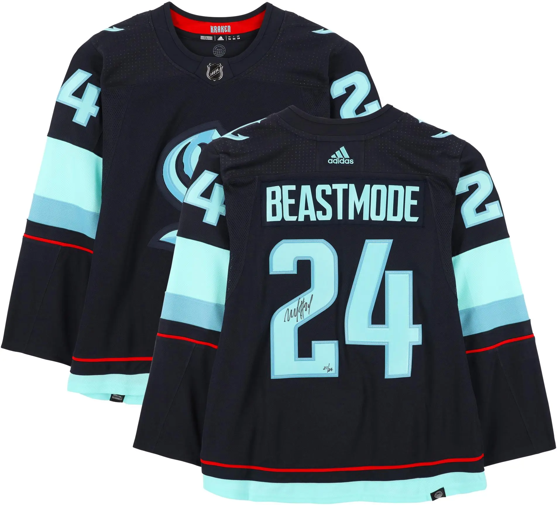 Marshawn Lynch Seattle Seahawks Autographed Navy Beast Mode Seattle Kraken Jersey - Limited Edition of 24 - Fanatics Authentic Certified