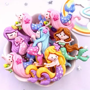 Cartoon Mermaid Princess Girl Design Resin Figurines, 10pcs/set Cute Mermaid Princess Girl Flat Back Stone Figurines, DIY Decor Accessories Crafts, Ornaments Statues, Ornaments, Kawaii Display Decor, Collectible Room Decor