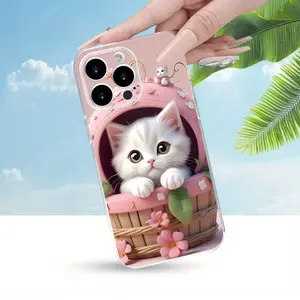 Cute Kitten Pattern Phone Case, Simple & Stylish, Ideal Holiday & Birthday Gift for Girlfriend, Boyfriend & Family, Compatible with iPhone 17/17 Air/16 Pro/15/14/13/12/11 Pro/Pro Max/X/XR/XS Max/8/7 Plus & Samsung Galaxy S26/S25/S24/S23/S22/S21/s20 Series