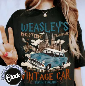 Wizard Flying Car Comfort Colors Shirt Vintage Style Weasley Car Tee Bookish Wizard Shirt Universal Fan shirt Magical Adventure Apparel