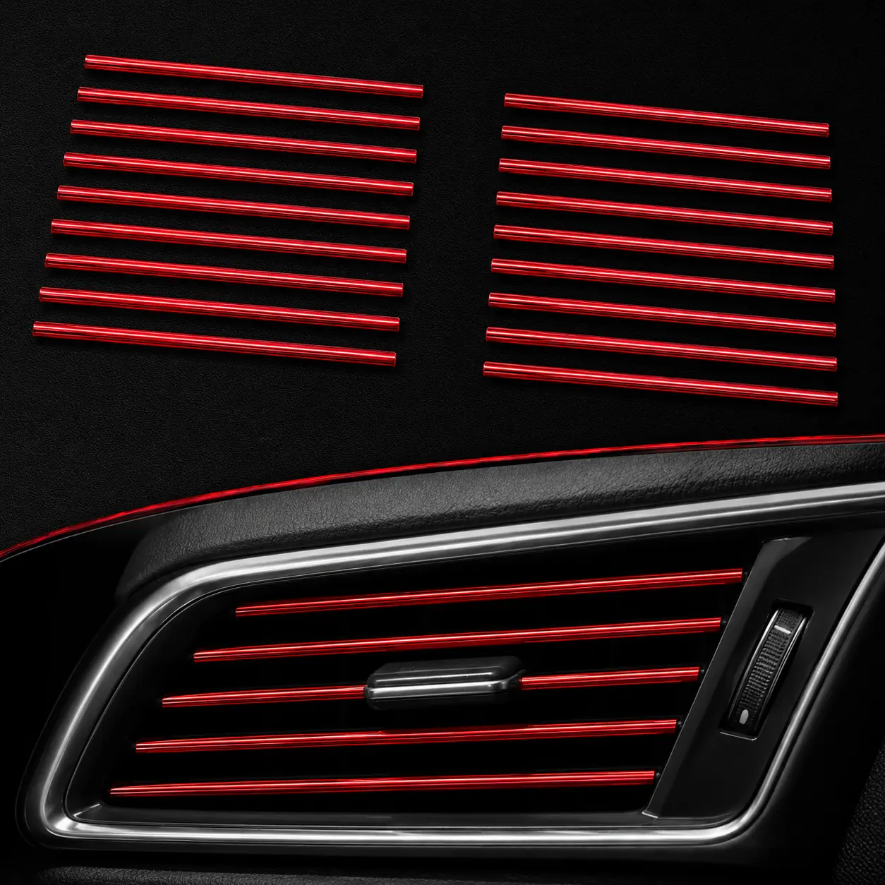 20Pcs Car Air Vent Trim Strips – DIY Chrome-Look Interior Decoration for Straight AC Vents, PVC Car Moulding Line for Cars, SUVs & Trucks