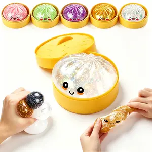 New Glitter Dumpling Squishy Toy with Steamer Box, Squishy Toys Popping fidget Soft Sensory Stimulation Steamed Bread Squeeze Toy for Adult Stress and Anxiety Relief,Squeezluck squishy More Surprises (Random -1PC)