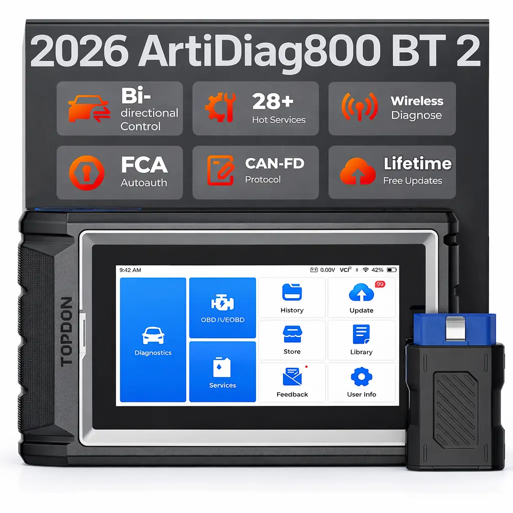 TOPDON AD800BT 2 OBD2 Scanner,  28+ Reset Service All System Automotive Diagnostic Tool, Active Test, FCA Autoauth, CAN-FD, Lifetime Free Update Bidirectional Scan Tool