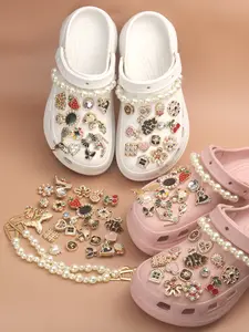 30 PCS Bling Shoe Charms, Luxury Rhinestone Jewelry Shoe Decoration and Chain for Clog Sandals, Fancy Sandals Accessories for Girls Women