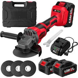Cordless Angle  4-1/2 inch, 12000 RPM Brushless  Electric  Power Tools with 2x4.0Ah  &  Charger, Power Metal  for , Grinding, Polishing