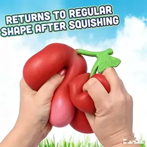 Giant Sweet Cherry Stress Relieving Tool,5.5-Inch Soft Fruit, Squeezable Stress BallToy, Tactile Sensory Toy, Desktop Accessory