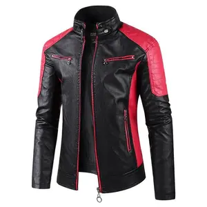 Motorcycle Equipment Leather Jacket Men's Color-blocking Stand-up Collar PU Leather Motorcycle Jacket Casual Leather Jacket Men