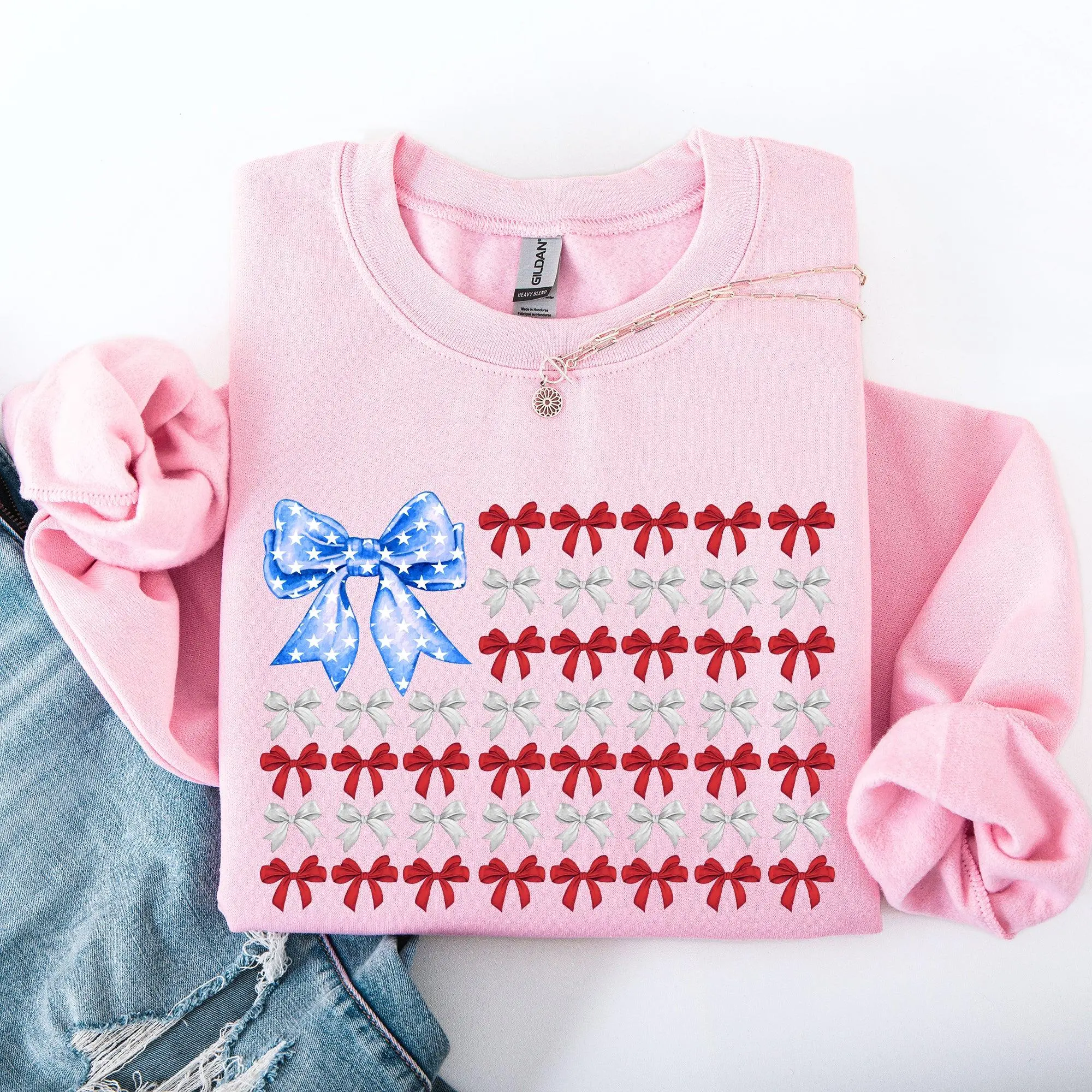 Patriotic Bows, Flag, USA, Coquette, Ribbons, America, 4th of July Sweatshirt, Crew Neck, Women's, Crewneck