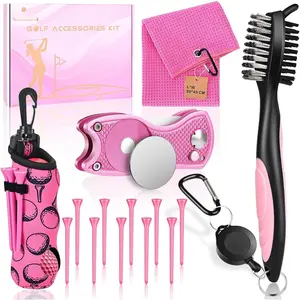 15 count Golf Accessories Kit, Includes Cleaner Brush Towel Tees Golf Ball Bag with Hook Divot Tool with Ball Marker, Golf Essentials Kit for Women Man Gifts