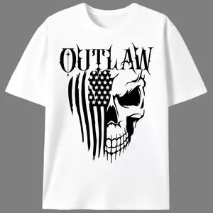 Men's Graphic T-Shirt - Outlaw American Flag Skull Print - Patriotic Rebel Crew Neck in 100% Cotton Knit Fabric