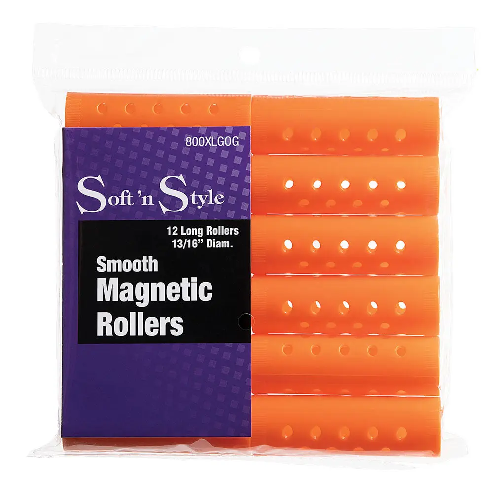 Soft 'N Style Smooth Magnetic Hair Rollers for Heatless, Long-Lasting Curls & Volume, 12 Pack of 13/16" Orange Vented Curlers for All Hair Types, Curly Hair