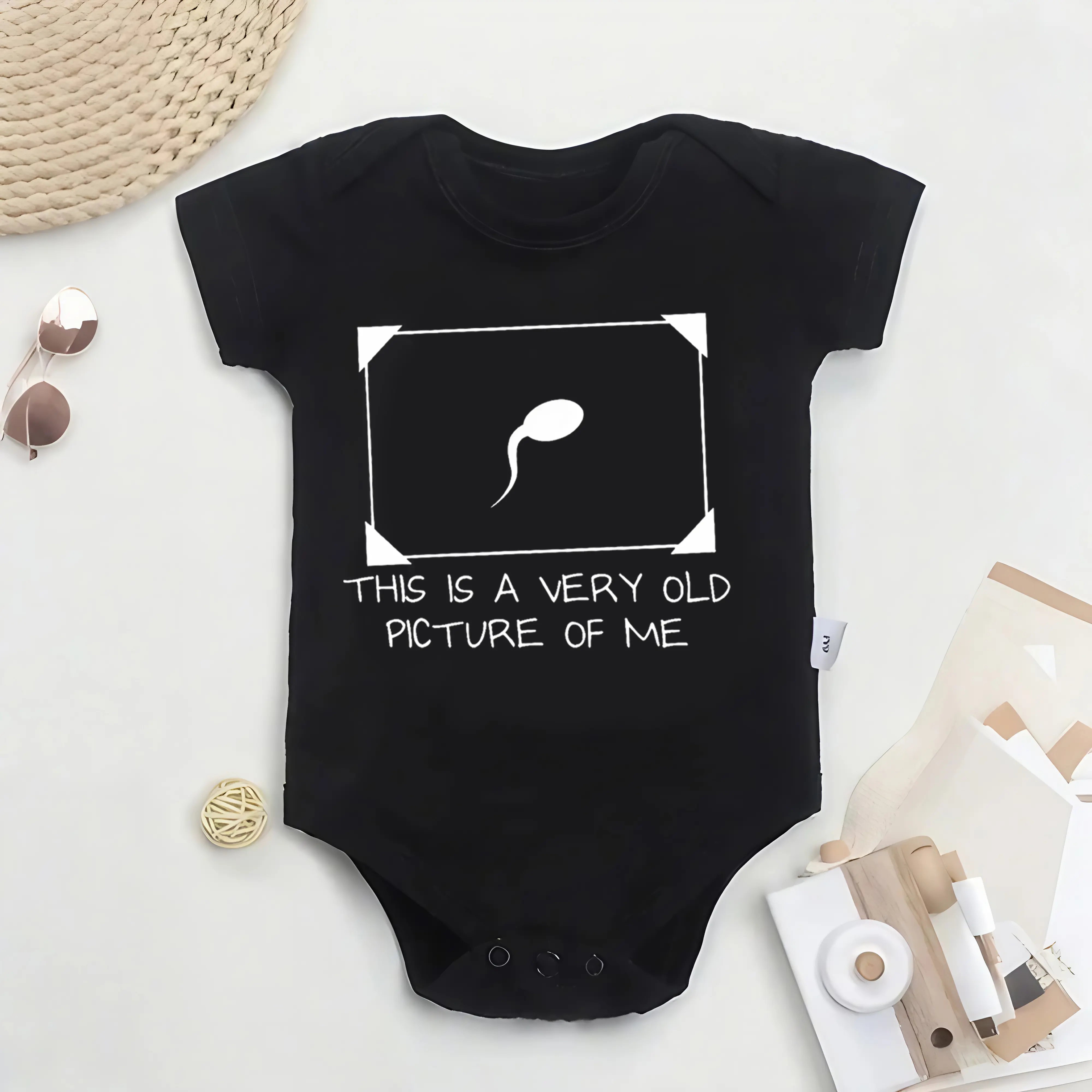 Funny Sperm Graphic Bodysuit |     Cute Cotton Baby Bodysuit with "'Very Old Picture of Me’ Casual little baby onesies |     Clothing suitable for both baby boys and baby girls