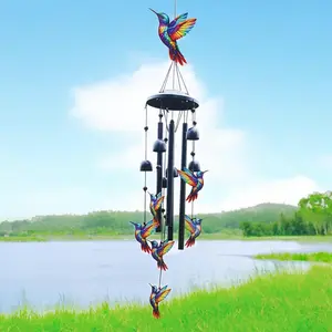 Iridescent Hummingbird Wind Chime - Decorative Wind Chime - 36″ Outdoor Kinetic Art for Porch, Patio & Balcony, Watch the Prisms Dance