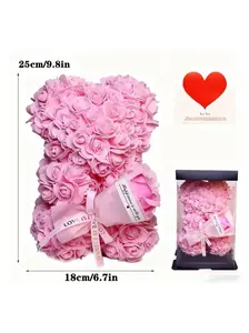 Handmade Eternal Flower Rose Teddy Bear Gift Box, Ideal for Couples' Dates, Valentine's Day, Anniversary, Birthday, Halloween, Christmas