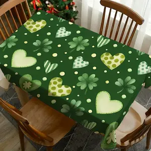 1 pc St Patrick's Day Tablecloth with Clover and Heart Pattern, Table Protection, Versatile Usage, Perfect for Picnics, Camping, Weddings, Birthdays, Restaurants, Home Decor