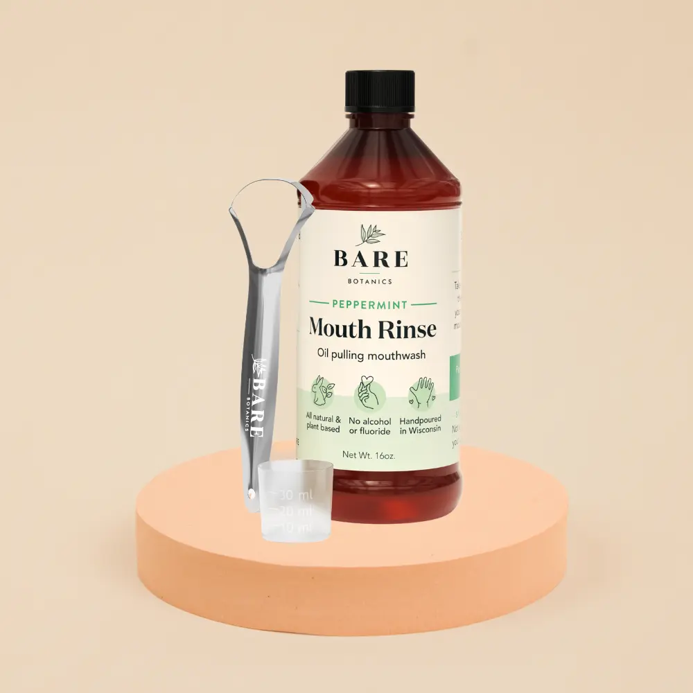 Bare Botanics Oil Pulling Mouth Rinse, 16 oz, All Natural Teeth Whitening & Fresh Breath Formula, Alcohol and Flouride Free, Vegan & Cruelty-Free