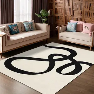 Soft Velvet Home Rug with Geometric Curve Print, Perfect for Living Room, Hallway, Bedroom, Entrance Mat, Indoor Outdoor Decor, Modern Indoor Rug, Geometric Pattern Rug