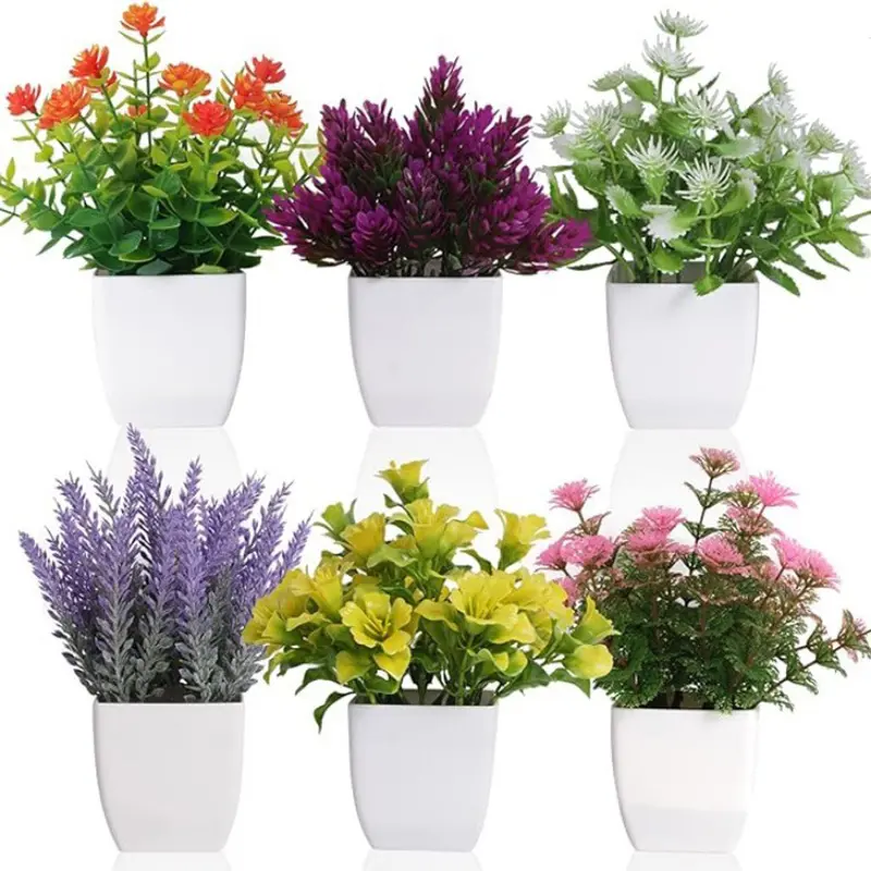 Artificial Potted Plant, 6 Counts Mini Colorful Fake Flower, Lifelike Fake Plant, Decorative Plants for Home Office Living Room Bedroom Balcony, House Plants Decor, Artificial Plant Set, Faux Flowers, Indoor Faux Plant, Artificial Flower Decorations
