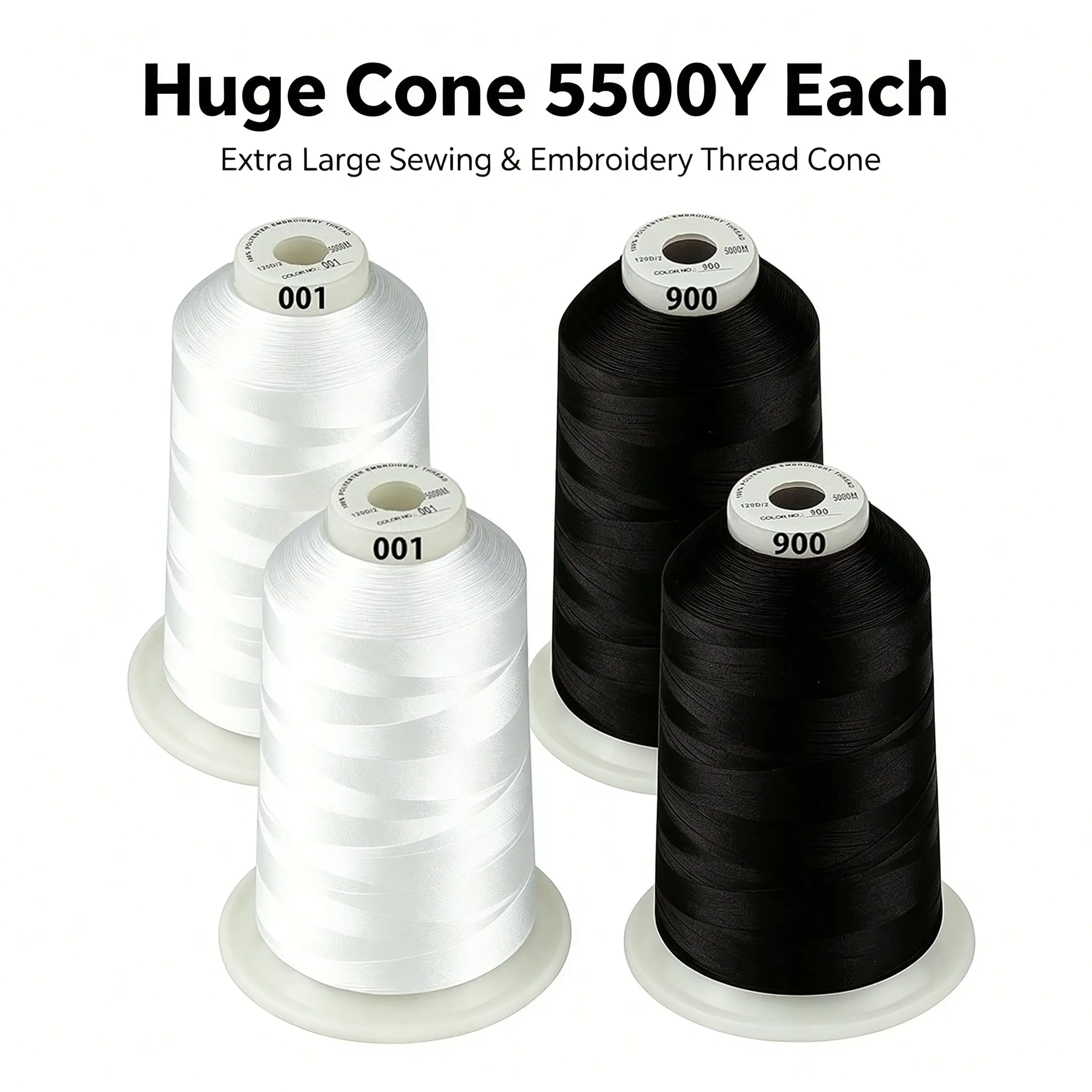 Simthread Huge Spool 5500Y (5000M),Polyester Embroidery Machine Thread,Assorted Color Options for Sewing and Embroidery Machines, Large Spool Thread for DIY Crafts, Quilting and Sewing Projects