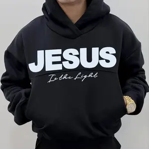 Goth Clothing Jesus Is The Light Boxy Hoodie – Christian Faith Streetwear, Bible Verse Inspired Hoodie- Hoodie For Men For Women-men's shirt, men’s Casual